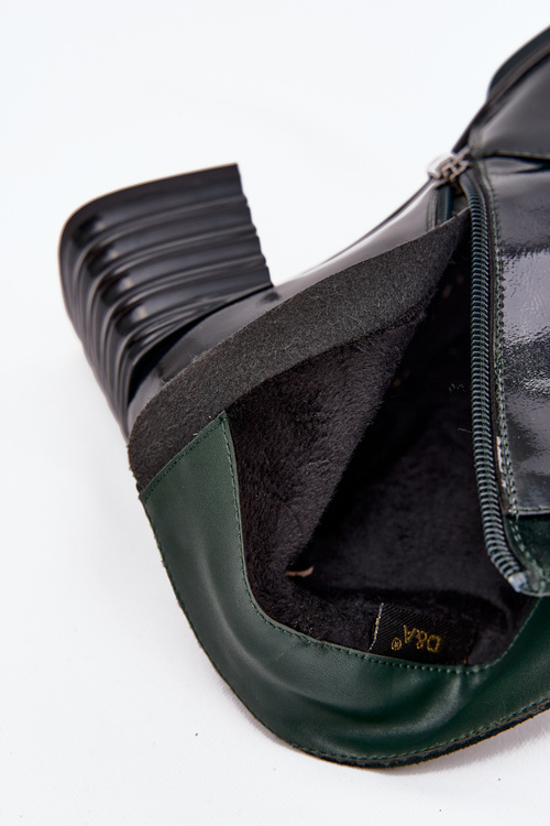 Lakované dámske čižmy z pravej kože na opätku DACR52696 tmavozelené