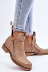 Dámské kožené kozačky na plochém podpatku Béžová Artemis