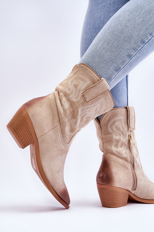semišové kovbojské boty Béžové Klaira