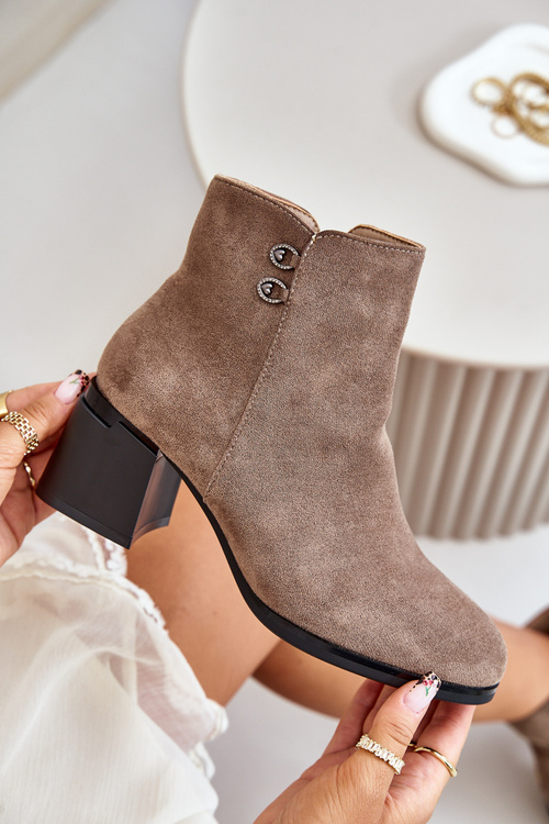 Dámské Botky Na Podpatku Se Zipem Tmavě Béžové Tinamar