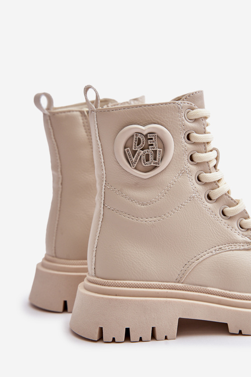 Dívčí boty zateplené kožešinou na zip béžové Evaliraea