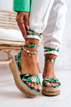 Sandály Espadrilky Na Klínu Zelené Květiny Roxanne