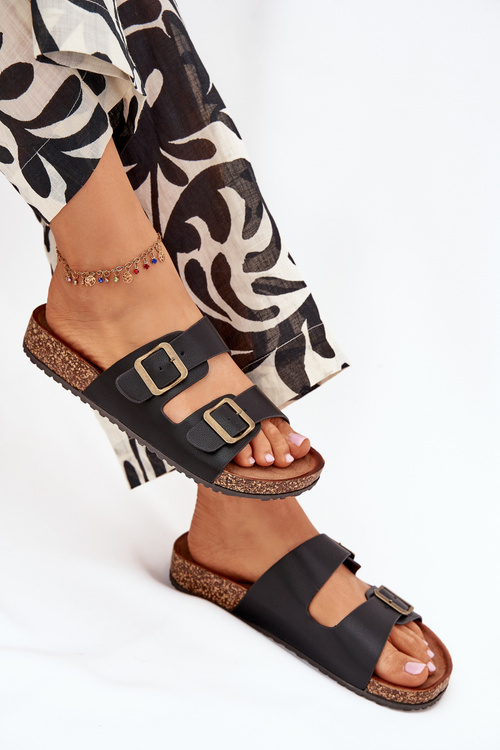 Dámske Šľapky Na Korkovej Platforme S Prackami Čierne Vesina