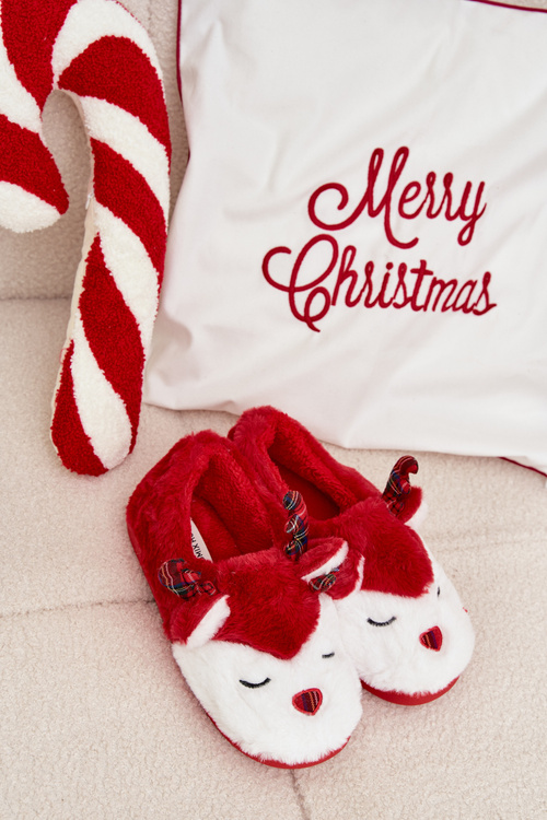 Vánoční dámské pantofle s motivem soba kožené červené Orsella