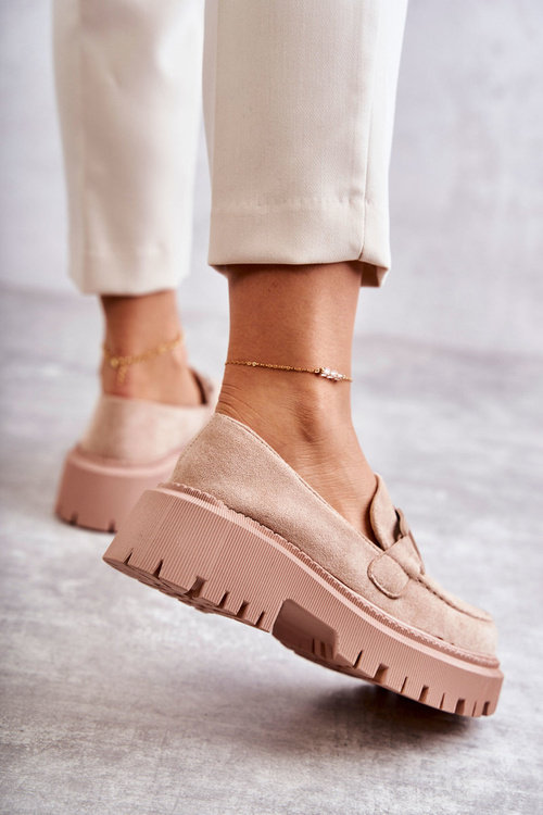 Dámské semišové semišové mokasíny se zdobením béžový Leeza