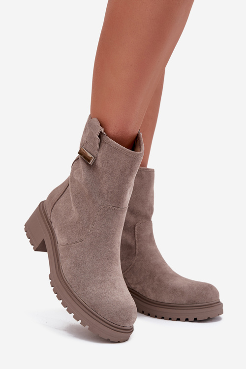 Zateplené dámske čižmy s nízkym opätkom sivé Mirellea