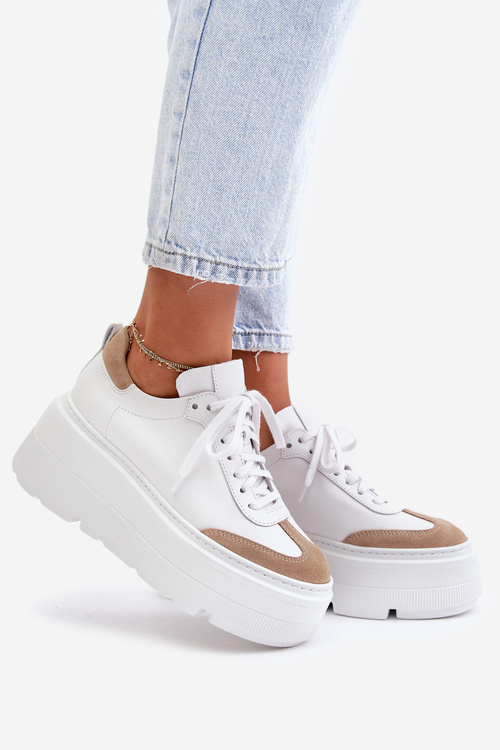 Kožené Sneakersy Na Masivní Platformě Bílá-Bežová Lewski 3635/X