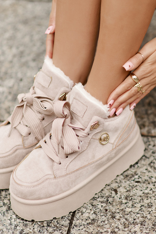 Zateplené dámské sneakersy na platformě béžové Velarisea
