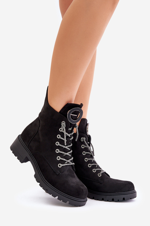 Zateplené kotníkové boty s ozdobným šněrováním Vinceza 16465 Černé