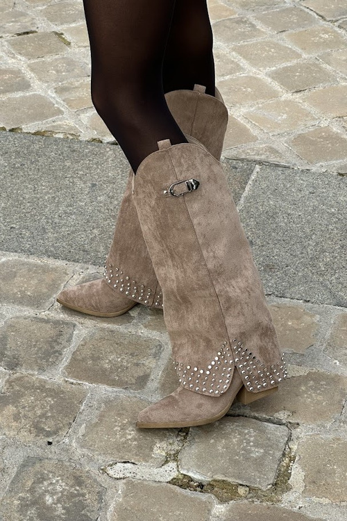 Kozačky S Otočeným Svrškem Na Podpatku Tmavě Béžové Iveliri