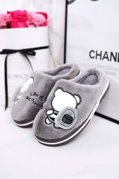 Dětské Domácí Pantofle S Medvědem šedé Go To School