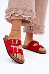 Dámske sandále na korkovej platforme s prackami červené Evisolla