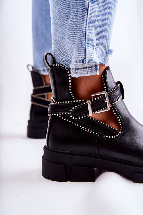 Dámské kožené kozačky s cvočky Černá Clares