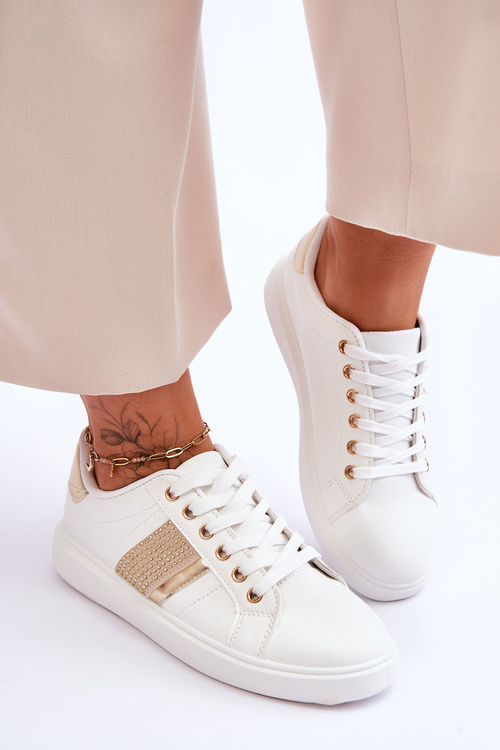 Dámske športové topánky s bielymi a zlatými kamienkami