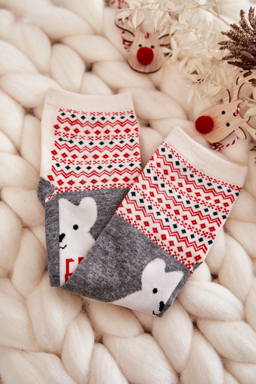 Dámské Ponožky Vánoční Vzory S Ledním Medvědem šede