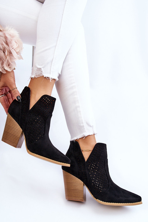 Dámske topánky na čiernom odtieňoch semišový stĺp