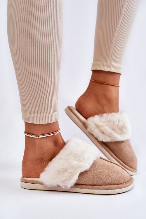 Dámské hladké pantofle s kožíškem béžove Morisea