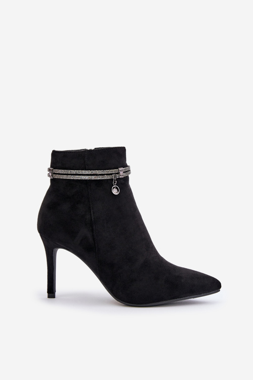 Boty Na Podpatku S Dekorativním Pásem Eko Sametové Vinceza 16469 Černé