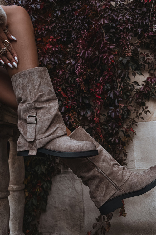 Dámske čižmy s preklopom do polovice lýtka s prackou Khaki Minelle