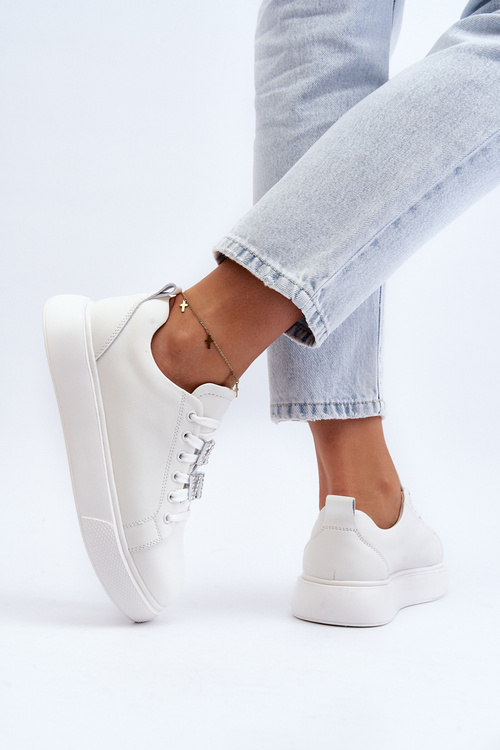 Dámské kožené tenisky s ozdobami Bílé Dysuria