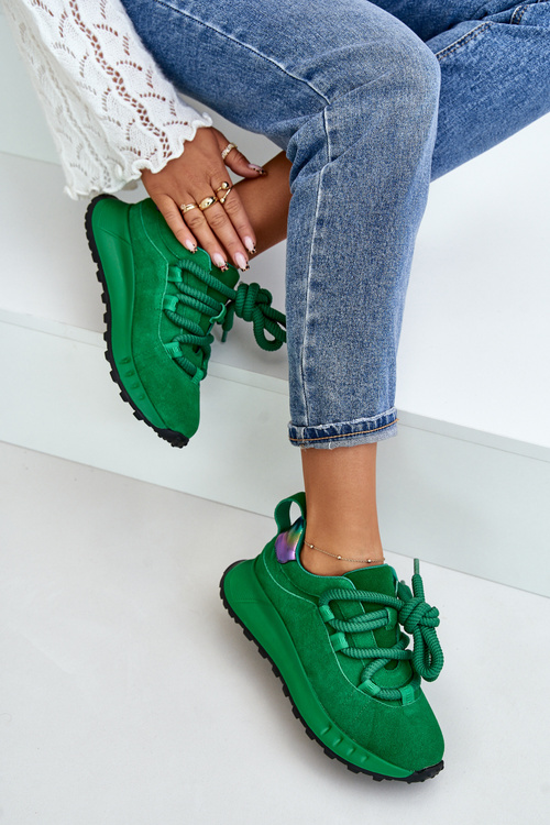 Dámske Semišové Tenisky S Hrubým Šnurovaním Artiker 55C0099 Zelené