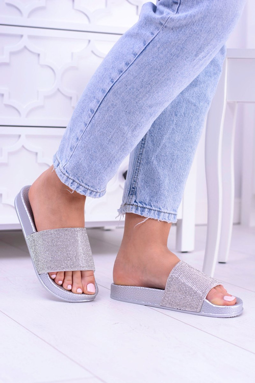 Dámské papuče se zirkony MadameCristal stříbrné