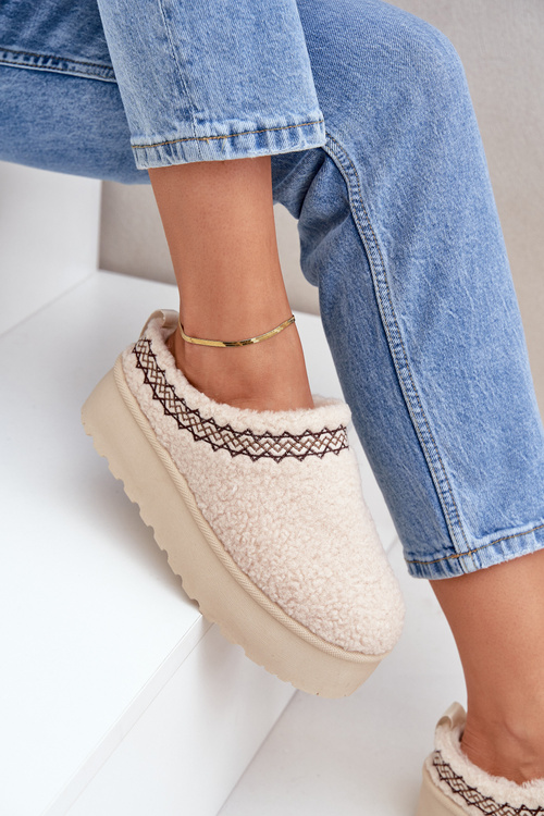 Snehule Papuče Na Platforme S Kožušinou Typu Baránok Svetlo Béžové Leaniella