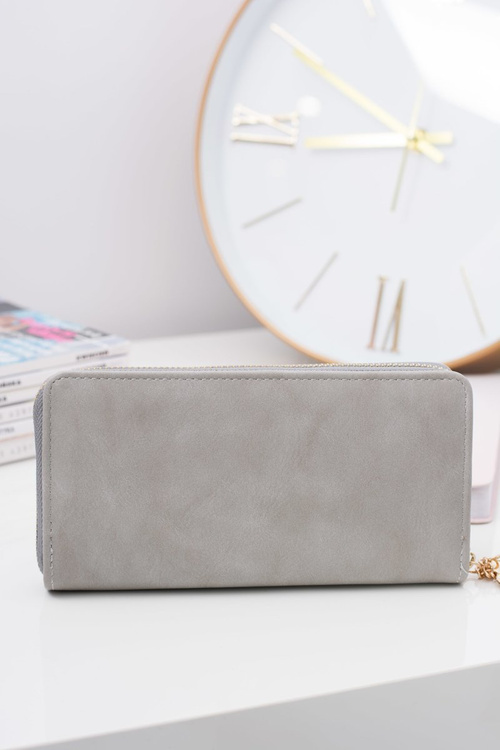 Grey Big Women's Wallet Keychain Golden Heart