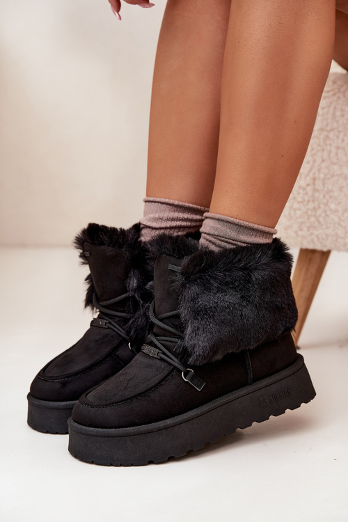 Dámske Snežnice Na Platforme S Kožušinou A Šnurovaním Big Star SS274113 Čierne