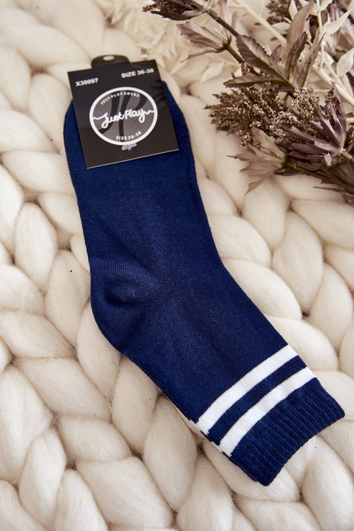 Dámske bavlnené športové ponožky s námorníckymi modrými pruhmi