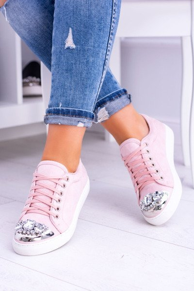 Lu boo tenisky s lesklým kryštálom práškom ružové