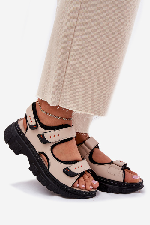 Kožené Dámske Sandále So Suchým Zipsom Béžové Artiker 56C0471