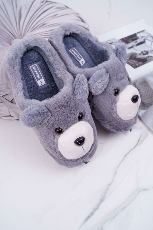 Ženský papci s kožušinovým medveďom šedým medveďom