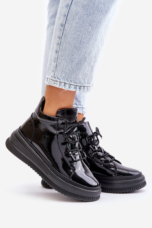 Lehké Lakované Sportovní Boty Na Platformě Přírodní Kůže Artiker 55C1049 Černé