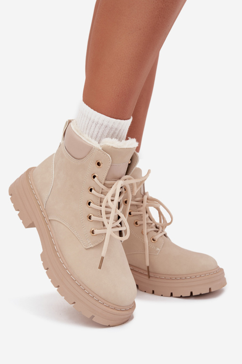 Dámske zimné topánky s kožušinou na zips svetlo béžové Tharika