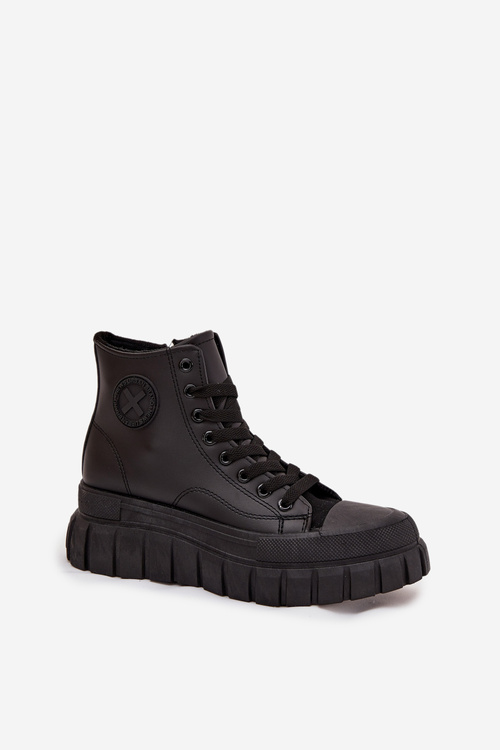 Zateplené Vysoké Tenisky Dámské Na Platformě S Zipem Černé Sarira