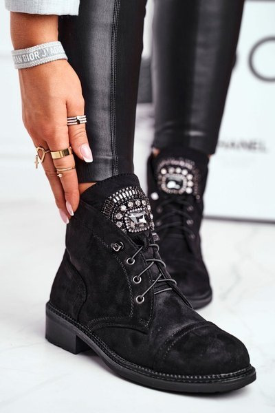 Dámske horúce semišové topánky čierne kryštály Hondus