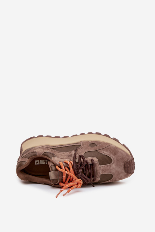 Kožené sneakersy na platformě dámské Big Star SS274627 HI-POLY SYSTEM béžové