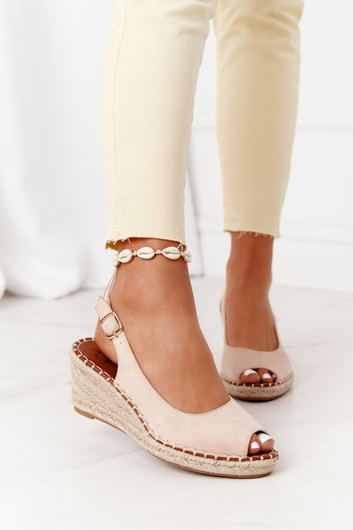 Klinové sandále s pletivou béžovou lasom palomas