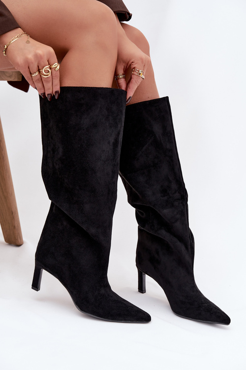 Dámské kozačky z eko semiše nazouvací na jehle černé Phelin