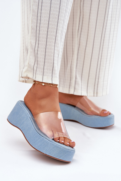 Dámské Pantofle S Průhledným Páskem Na Klínu Jeans Meltiana