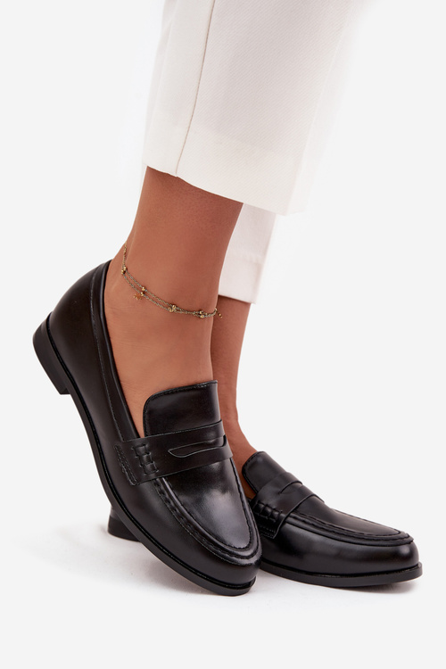 Mokasíny Loafers Dámske Z Eko Kože Čierne Bessina