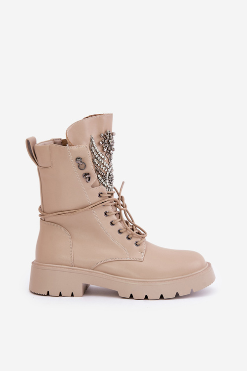 Eko Kožené Boty Workery Se Zdobením Zateplené D&A Bežové MR880-080