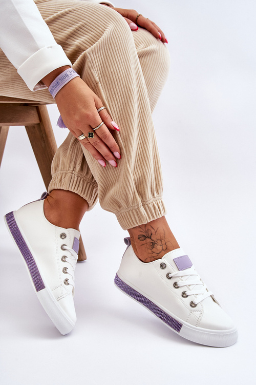 Nízke dámske tenisky s bielymi a fialovými kamienkami Demira