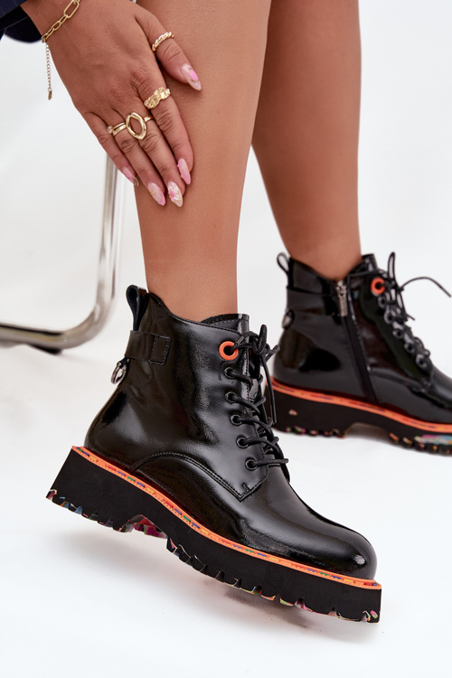 Dámské kotníkové boty z lakované přírodní kůže s izolací Artiker 57C0061 Černé