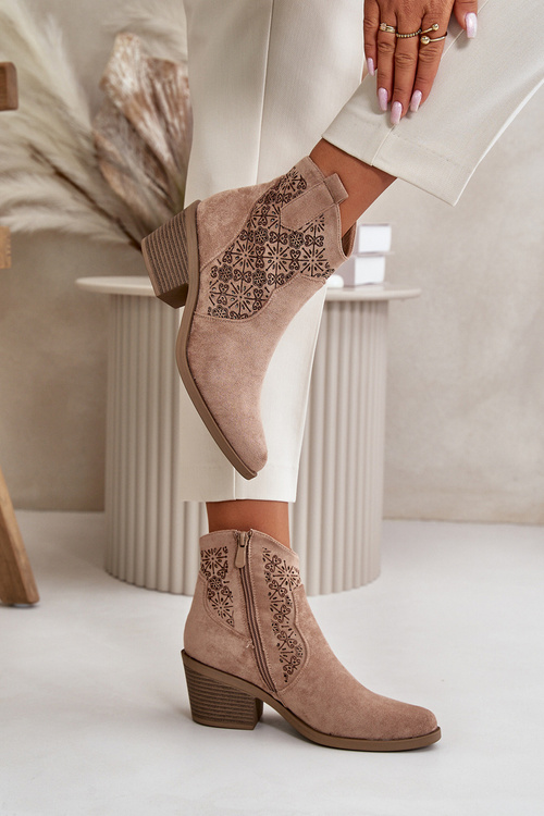 Prekryté Cowboy Členkové Topánky Na Zips Eko Semišové Béžové S.Barski HY42-944