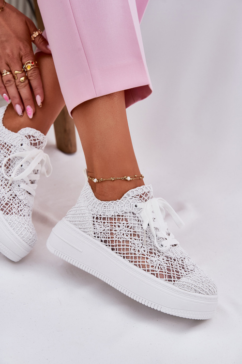 Dámské Tenisky Na Platformě S Háčkovaným Svrškem Bílé Mirietto