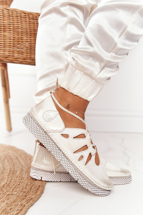 Dámska kožená topánky, béžová zlatá topánky 04449-25