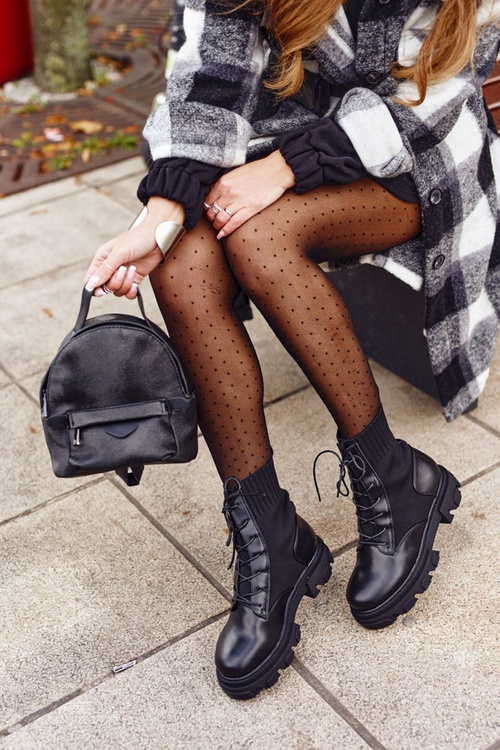 Dámské Kotníkové Boty s Ponožkou šněrovací Černé My Need