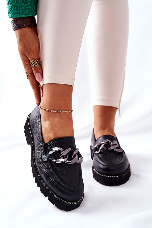 Dámské Boty Loafers Kůže Černé Sthonto